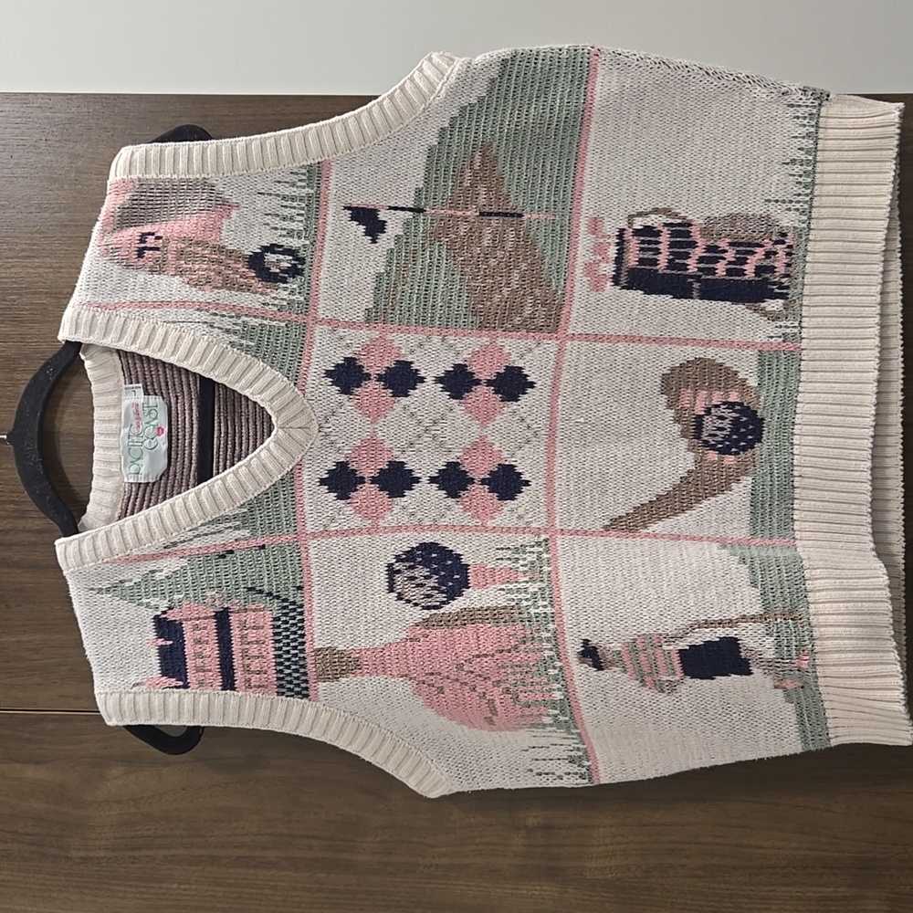 Vintage Pacific Coast  Novelty Golf Pull-Over V-neck Sweater Vest-Size Large
